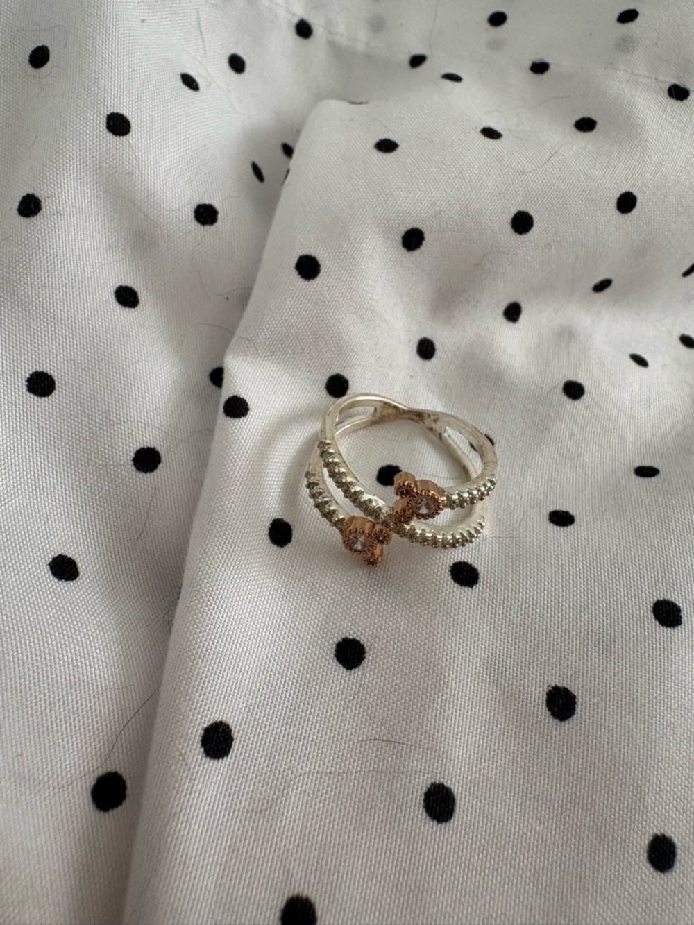 Disney Silver Ring with Rose Gold Accent Floral Stones